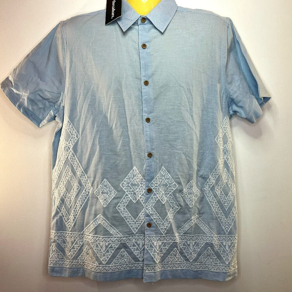Threadbare Men's Azlan Sky Blue Embroidered Short Sleeve Shirt - Size Medium NWT